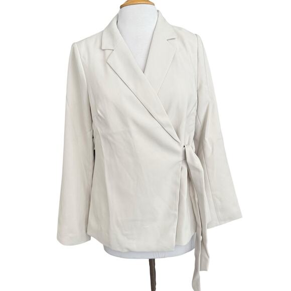 Spanx Opacity Crepe Wrap Blazer Tie Waist Parchment Cream Women’s Size Medium - Picture 5 of 14